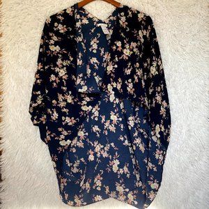 Maurices Navy Floral Elbow-length Kimono One Size